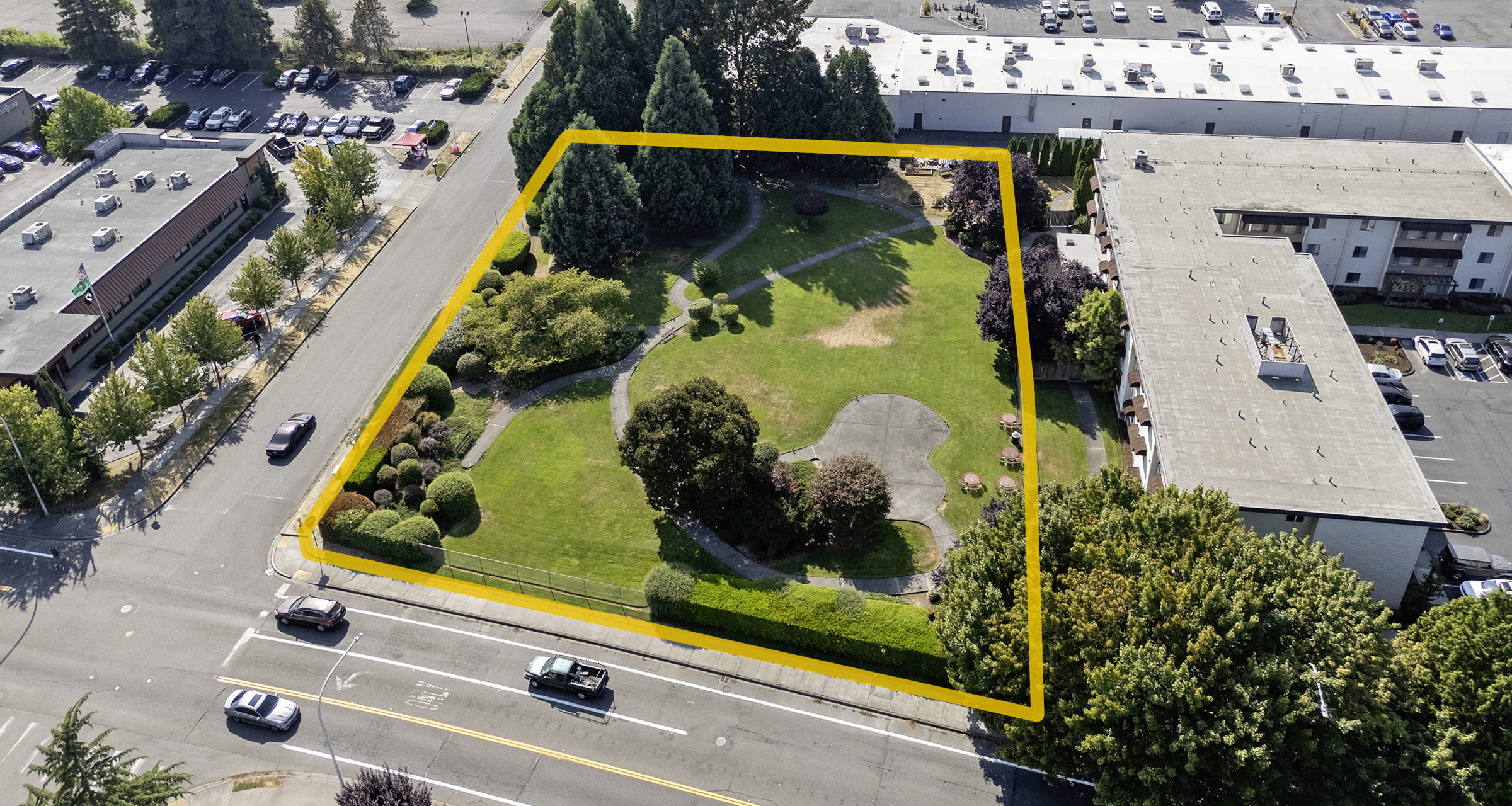 Aerial property view with property lines