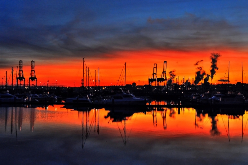 marine view drive, northeast tacoma, sunset, port, cranes