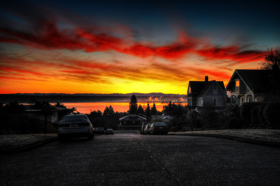 sunrise, commencement bay, north tacoma