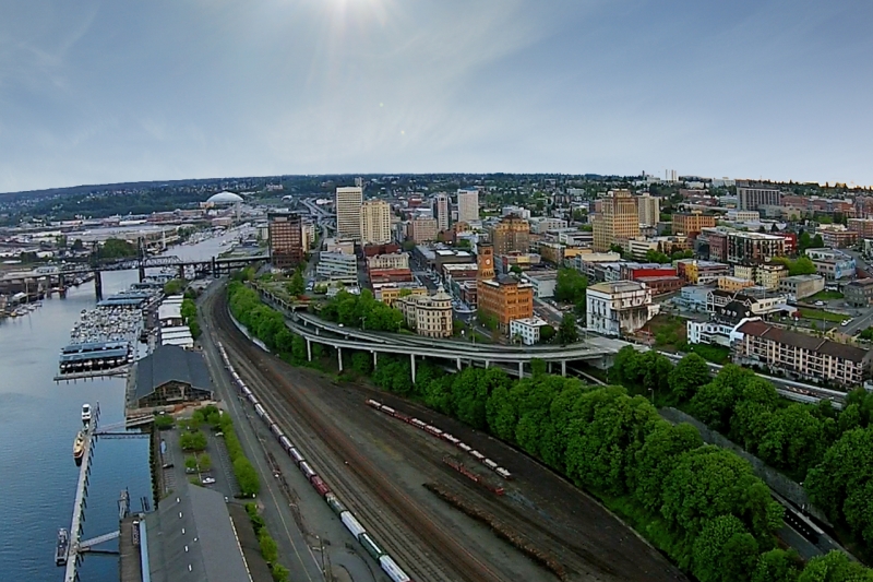 aerial, downtown, tacoma, drone