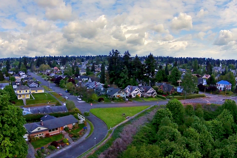tacoma, aerial, lookout, gulch, gully, stevens, roundabout